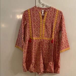 Floral Red and Yellow Tunic Top